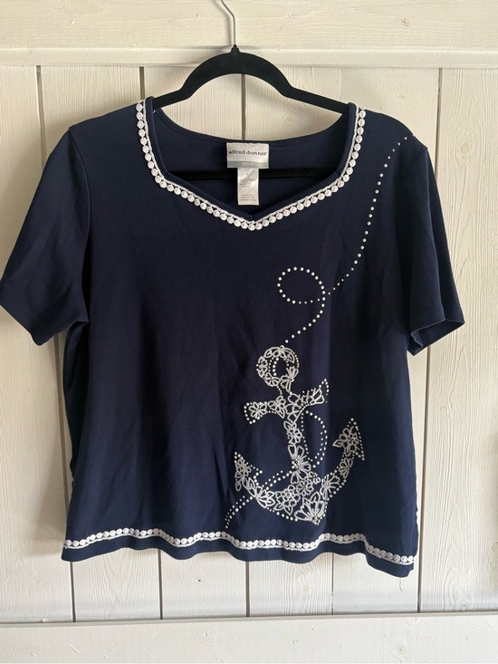 Alfred Dunner Tops - Alfred Dunner Navy Short-Sleeve Anchor Accent Tee